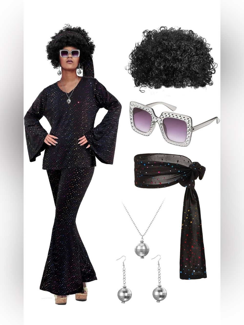 Black Sparkle Top and Flared Pants- Halloween
